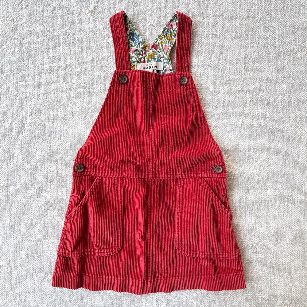 Mini Boden Red Corduroy Overall Skirtall Jumper VGUC 5/6
